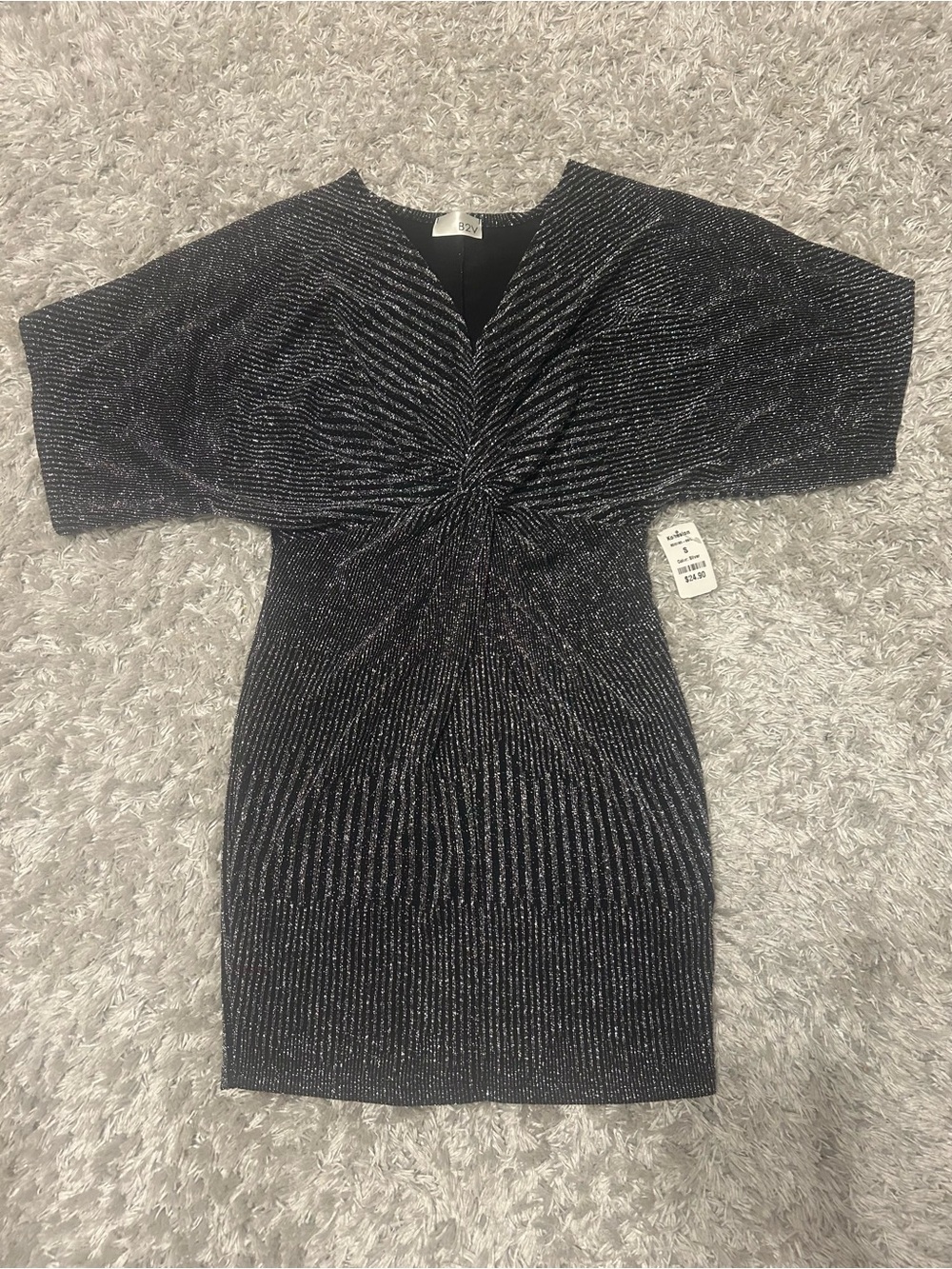 Metallic Black Twist Front Mini Dress